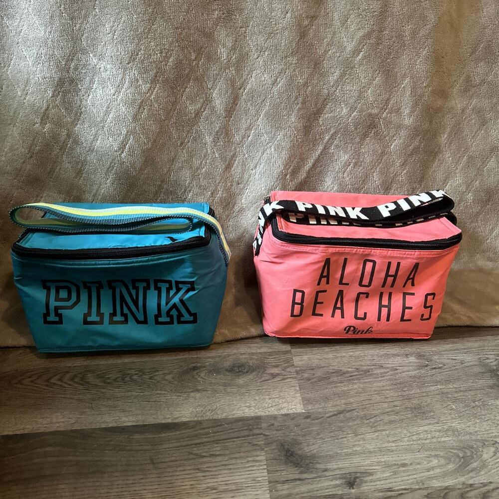 Set Of 2 Pink Victoria Secret Lunch Boxes Pink & Blue